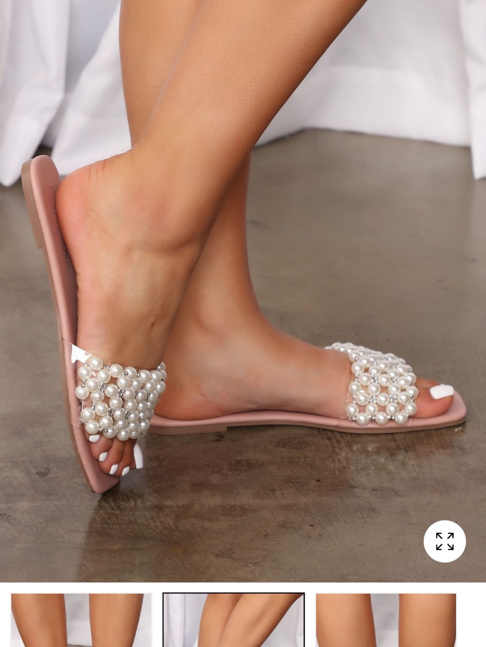 Pearl Embellished Pink Slide Sandals - Women